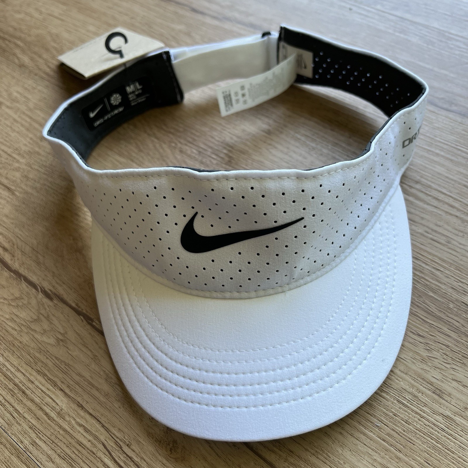 Nike Ace Visor Size M/L Dri-Fit Adv White Black Tennis Golf Visor Fd6443-100